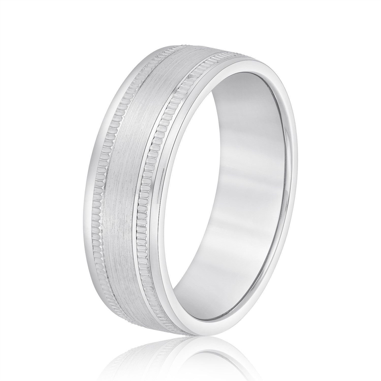 Men's Center Brushed Double Grooved Wedding Band-VIRABYANI